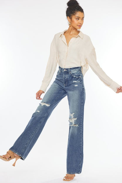 KAN CAN USA ULTRA HIGH RISE DISTRESSED NINETIES FLARE