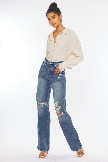 KAN CAN USA ULTRA HIGH RISE DISTRESSED NINETIES FLARE