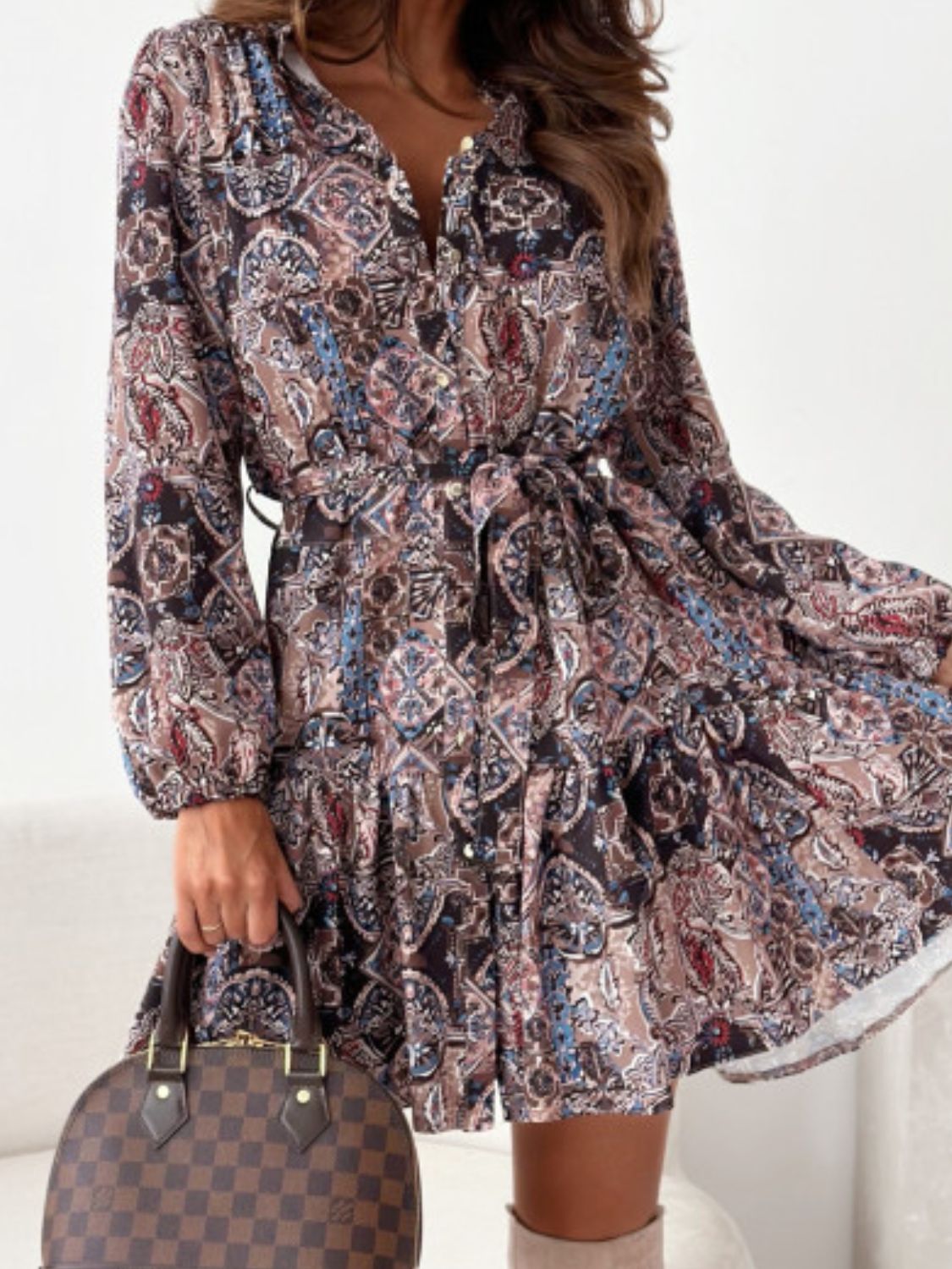 Ruffle Hem Floral Long Sleeve Dress