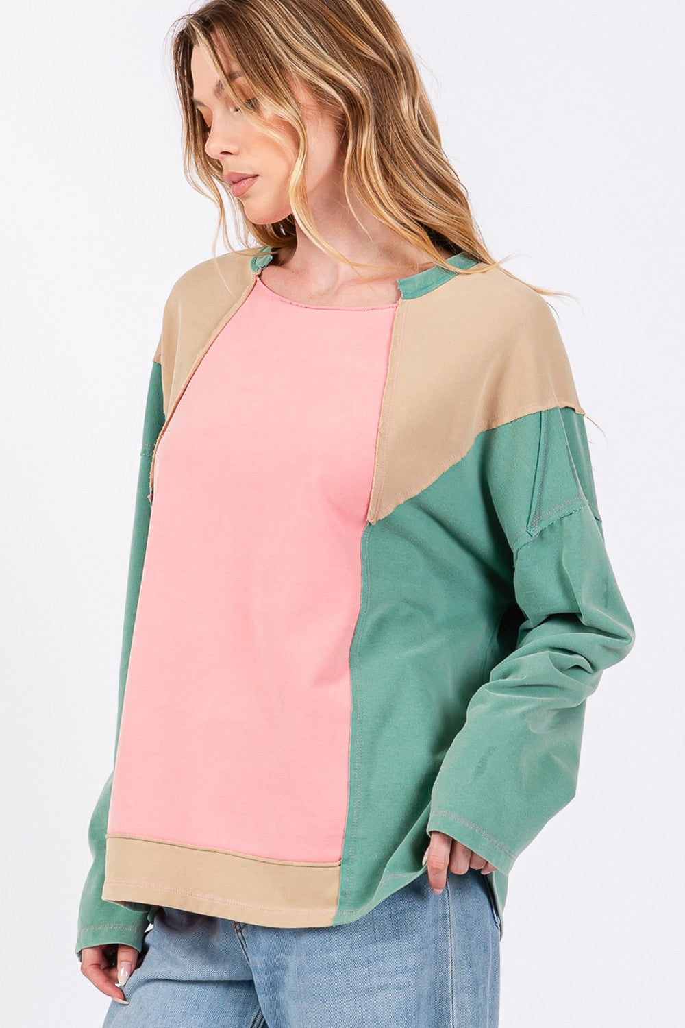 Mineral Wash Color Block Top