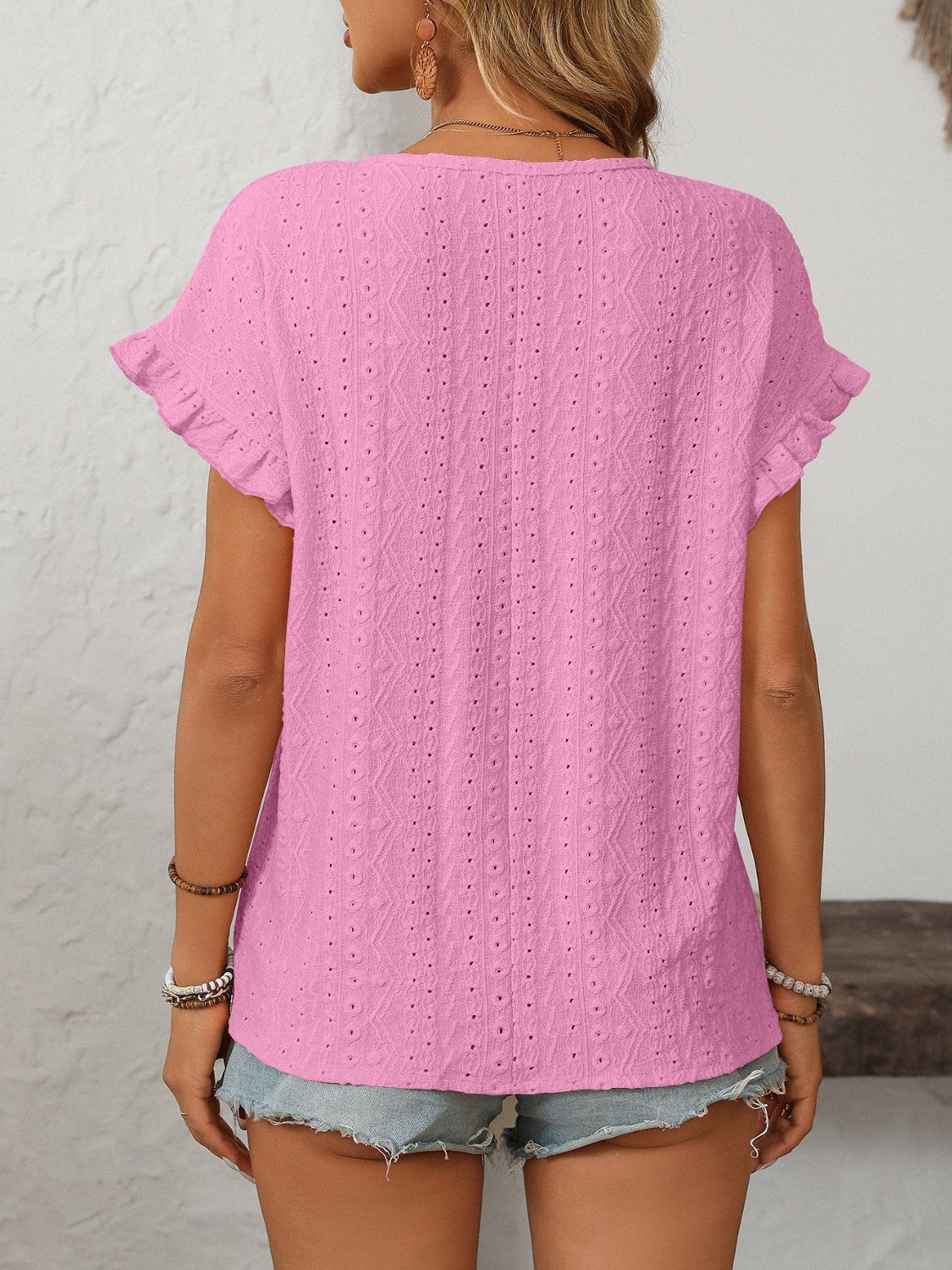 Eyelet Round Neck Short Sleeve Top