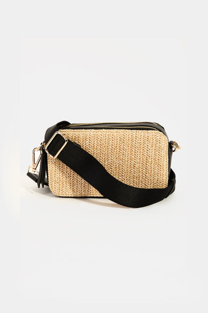 Straw Contrast Crossbody Bag