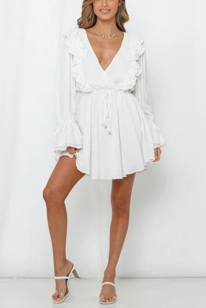 RUFFLE SURPLICE TIED MINI DRESS