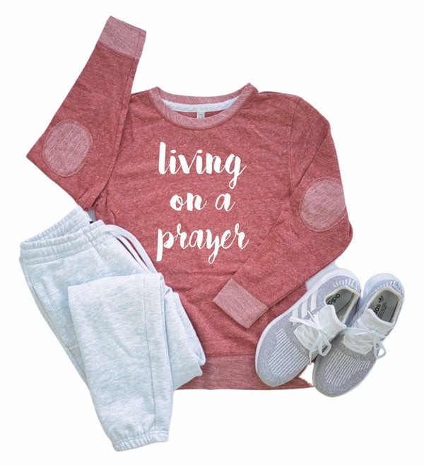 Living On A Prayer Crewneck Elbow Patch Crew