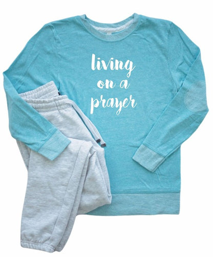 Living On A Prayer Crewneck Elbow Patch Crew