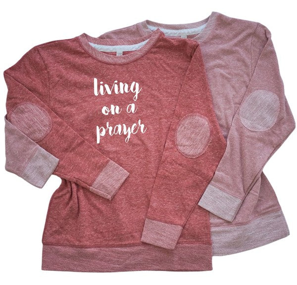 Living On A Prayer Crewneck Elbow Patch Crew