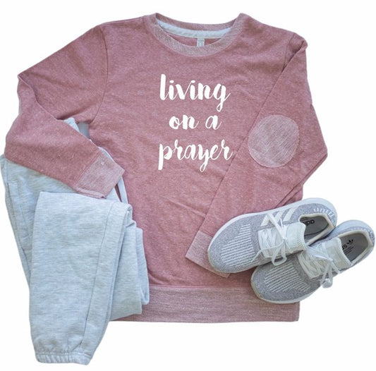 Living On A Prayer Crewneck Elbow Patch Crew