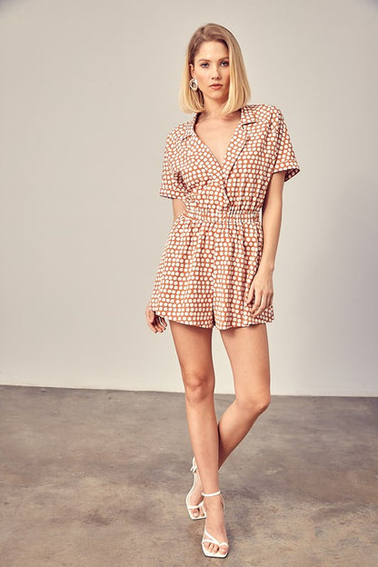 COLLARED OVERLAP POLKA DOT ROMPER