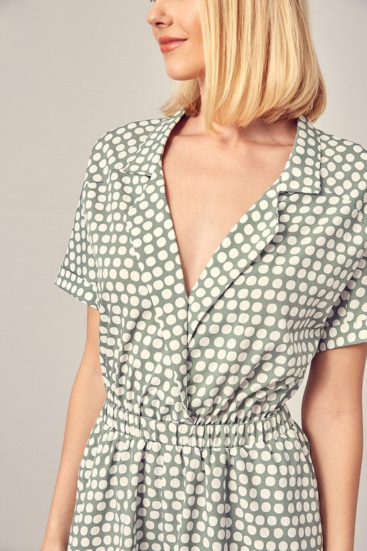 COLLARED OVERLAP POLKA DOT ROMPER