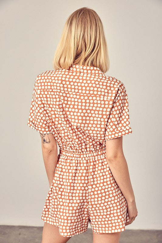 COLLARED OVERLAP POLKA DOT ROMPER