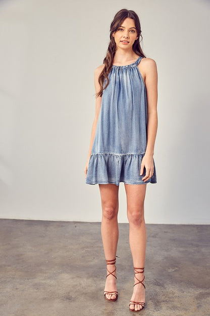 SHIRRED HALTER NECK DRESS