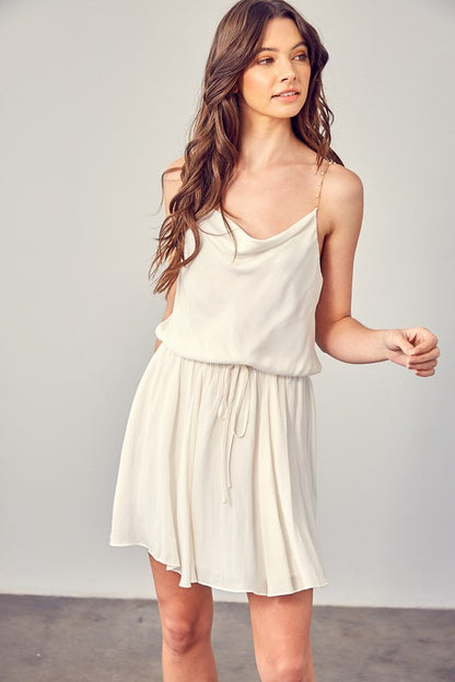 COWL NECK BEADED STRAP DRESS