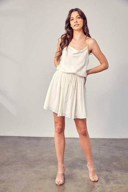 COWL NECK BEADED STRAP DRESS