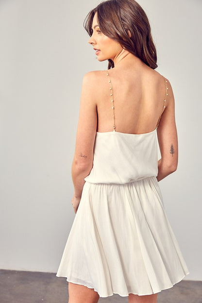 COWL NECK BEADED STRAP DRESS