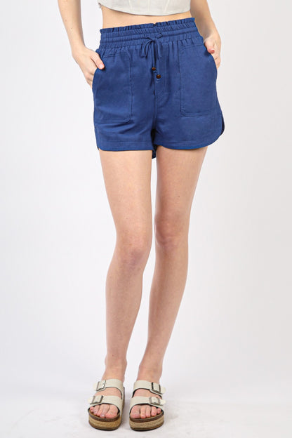 Drawstring Elastic Waist Linen Shorts