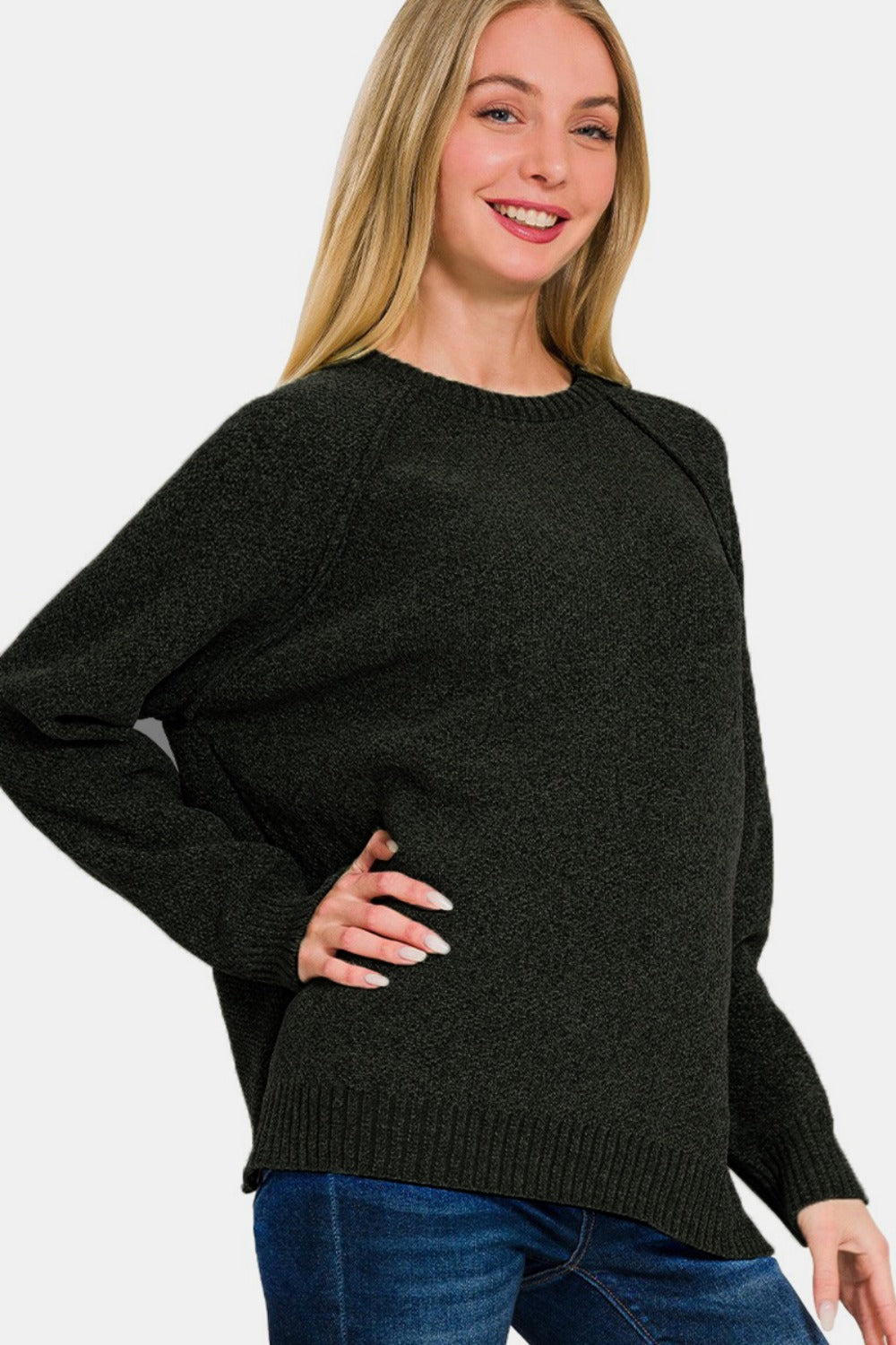 Side Slit Raglan Sleeve Sweater