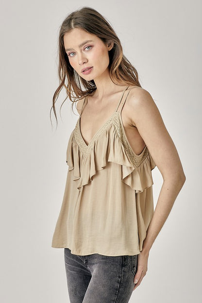 TRIM DETAIL WITH RUFFLE CAMI TOP