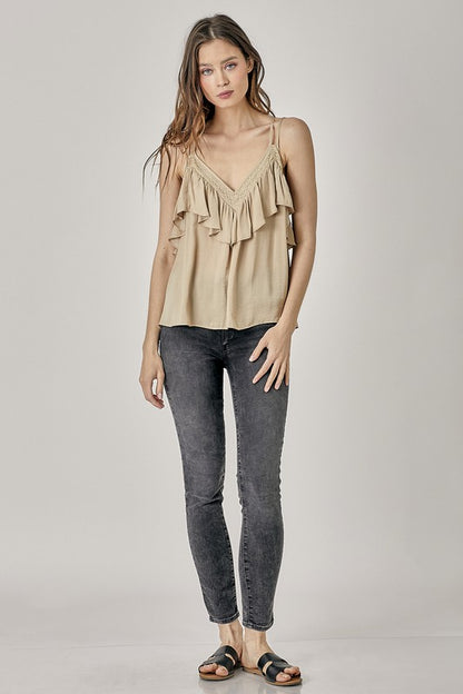 TRIM DETAIL WITH RUFFLE CAMI TOP