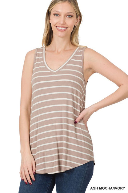 STRIPE SLEEVELESS V-NECK TOP