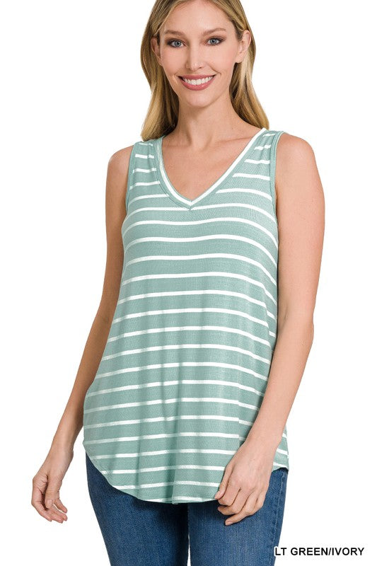 STRIPE SLEEVELESS V-NECK TOP