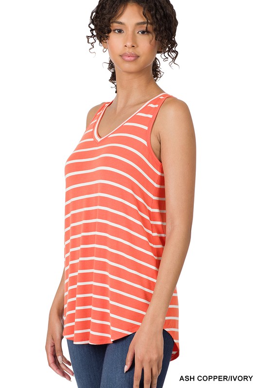 STRIPE SLEEVELESS V-NECK TOP