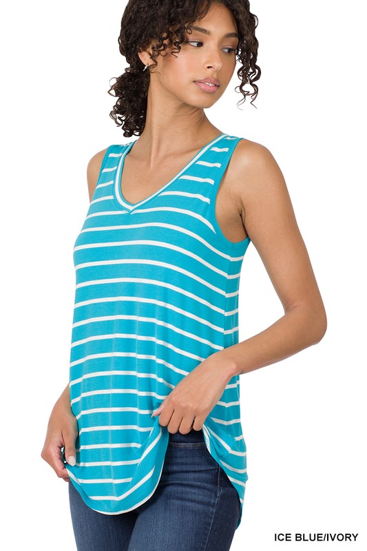 STRIPE SLEEVELESS V-NECK TOP