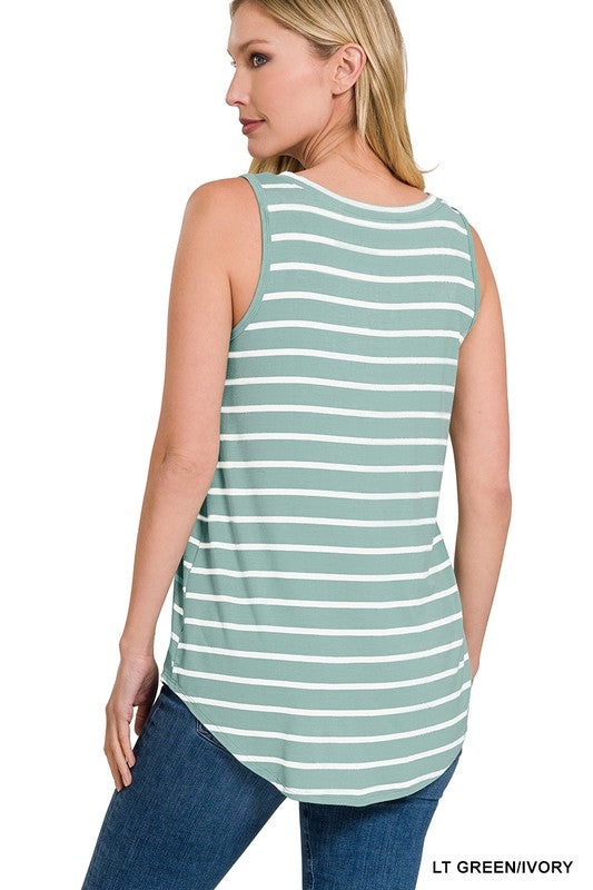 STRIPE SLEEVELESS V-NECK TOP