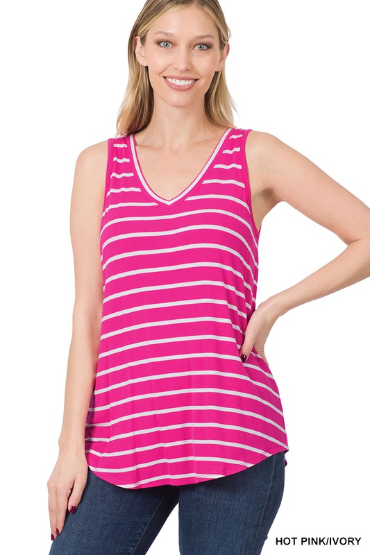 STRIPE SLEEVELESS V-NECK TOP