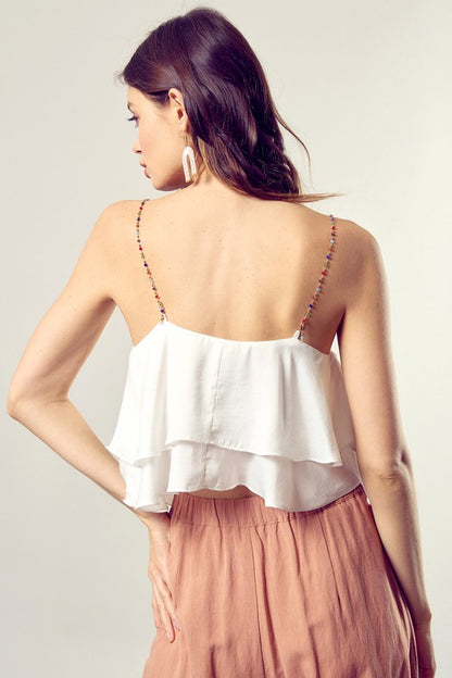 BEADED SHOULDER STRAP CAMI TOP