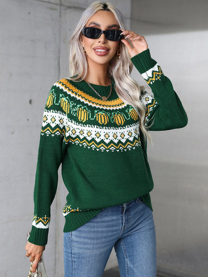 Geometric Round Neck Long Sleeve Sweater