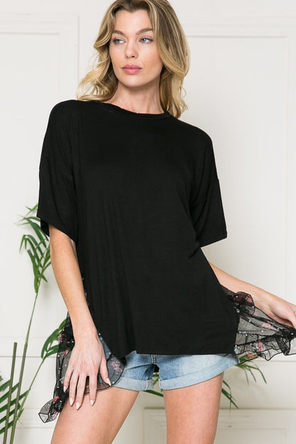 Mesh Ruffle Side Contrast Tunic