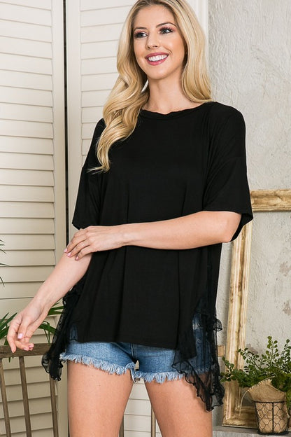 Mesh Ruffle Side Contrast Tunic