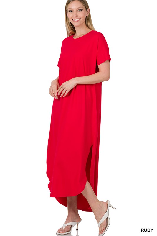 BRUSHED DTY SHORT SLEEVE MAXI DRESS