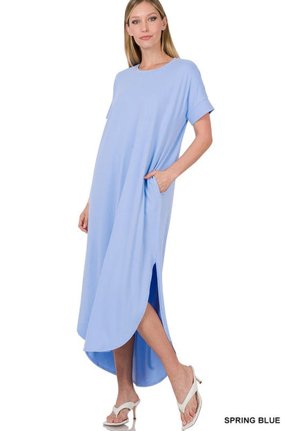 BRUSHED DTY SHORT SLEEVE MAXI DRESS