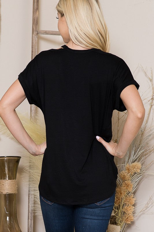 Cold Shoulder Wrap Front Top