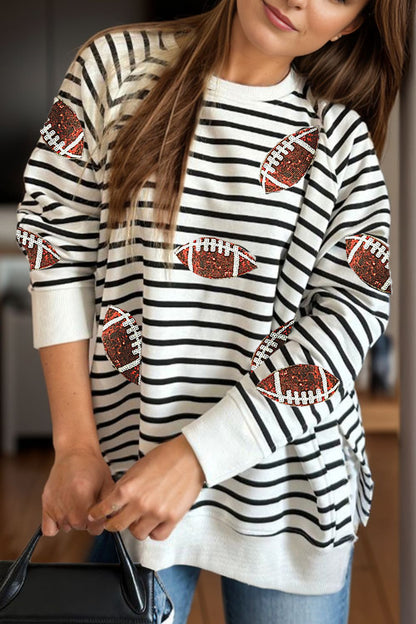 Sequin Football Striped Long Sleeve Sweatshirt