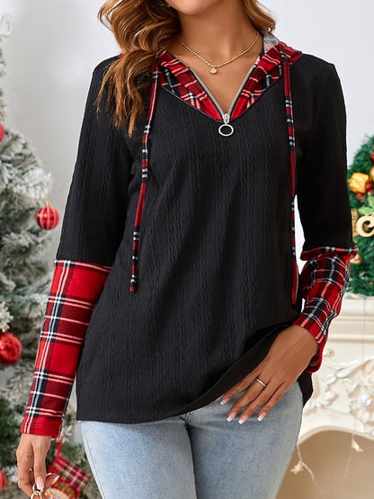 Plaid Quarter Zip Hooded T-Shirt