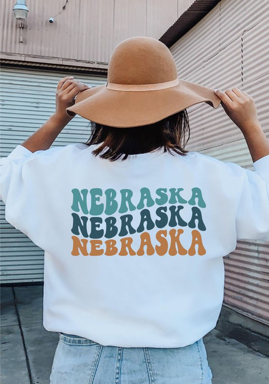 Colorful Groovy Nebraska Crewneck Sweatshirt