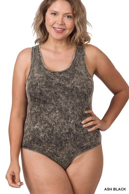 PLUS ACID WASH RACERBACK TANK BODYSUIT