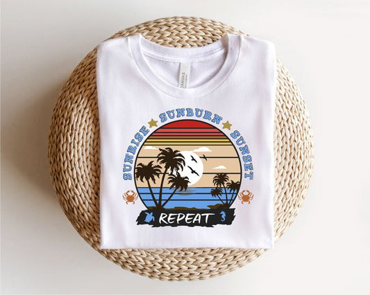 Sunrise Sunburn Sunset Repeat Graphic Boutique Tee