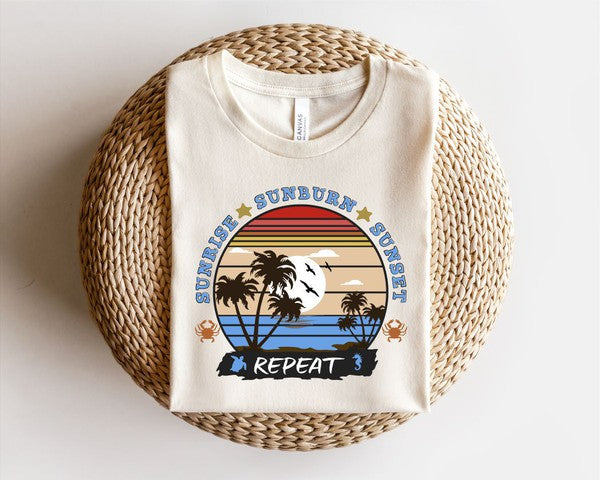 Sunrise Sunburn Sunset Repeat Graphic Boutique Tee