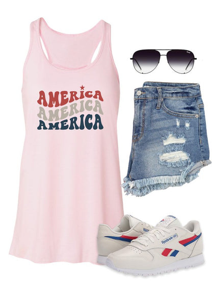 Groovy Merica Patriotic Flowy Tank