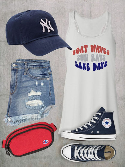 Patriotic Boat Waves Sun Rays Lake Days Flowy Tank