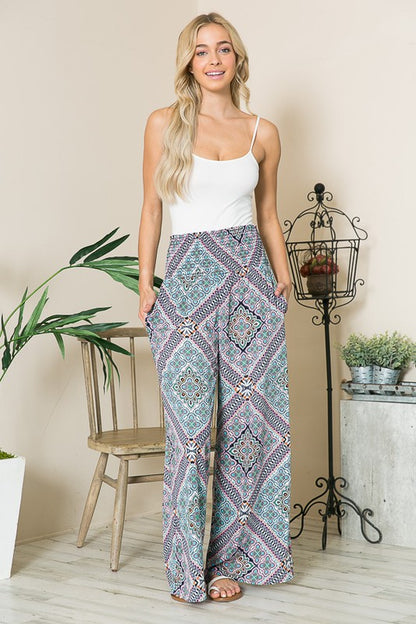 Smocked Wide Leg Pants