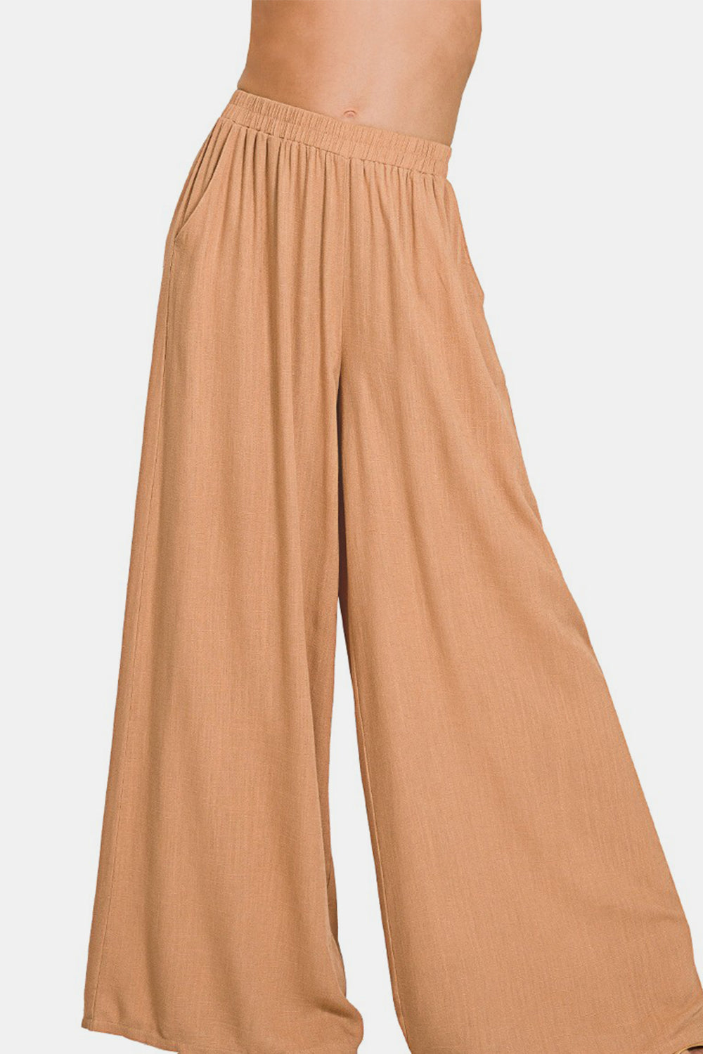 Pleated Linen Blend Wide Leg Pants