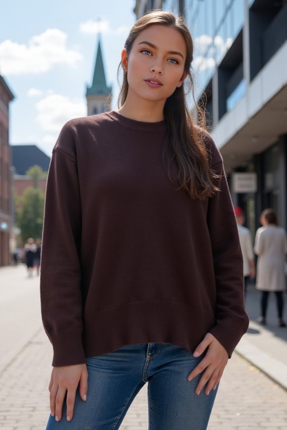 Round Neck Dropped Shoulder Sweater