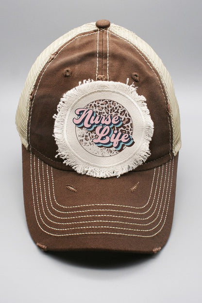 Pink Nurse Life Leopard Circle Graphic Patch Hat