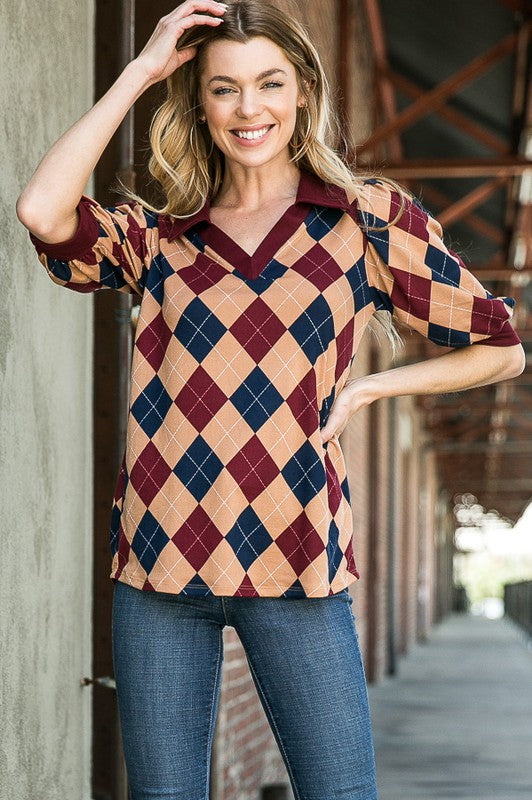 Collared Argyle Top