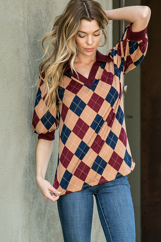 Collared Argyle Top