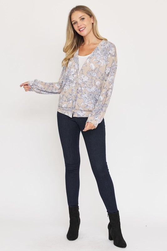 Plus Floral Button Drop Shoulder Cardigan